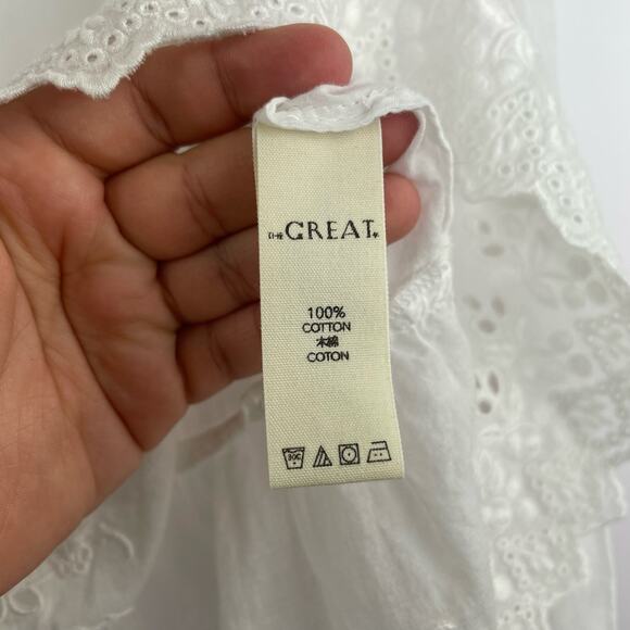 The GREAT The Honey Eyelet Embroidered white bohemian blouse size 3 100% cotton - Picture 6 of 12